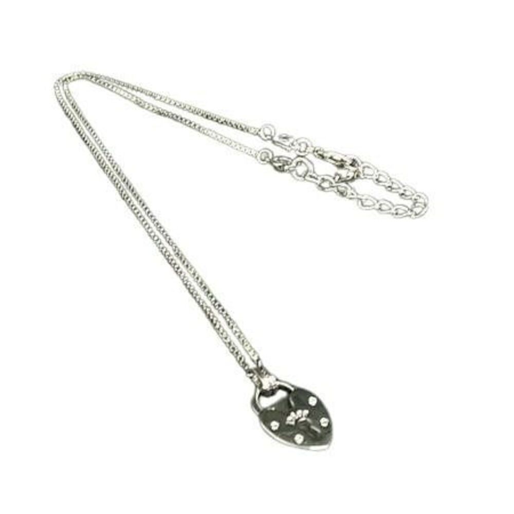 Christian Dior Necklace, Heart, Cadena, Silver Metal, Rhinestone, Women's Pad...